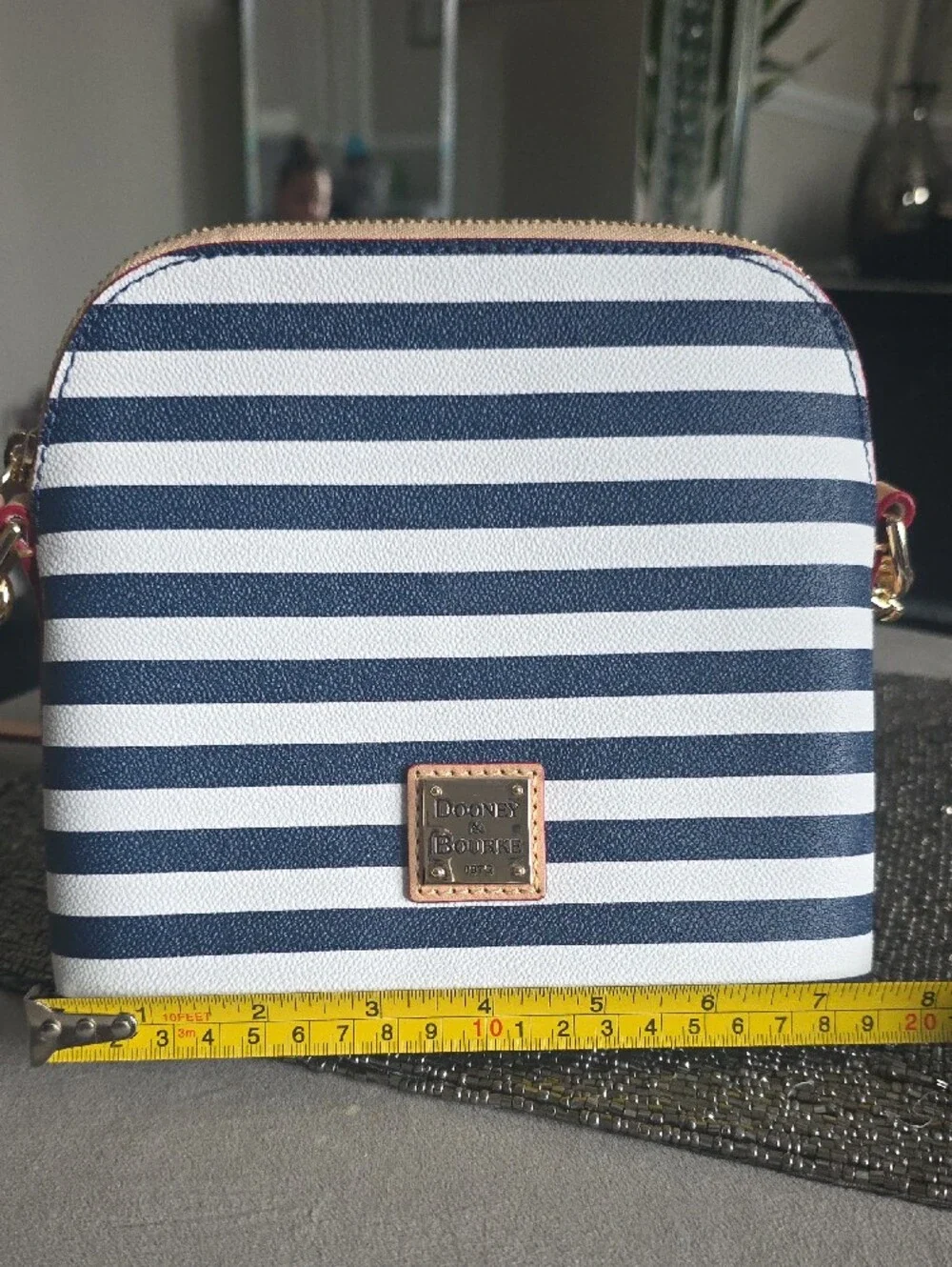 Dooney & Bourke Navy and White Striped Crossbody with Red Trim